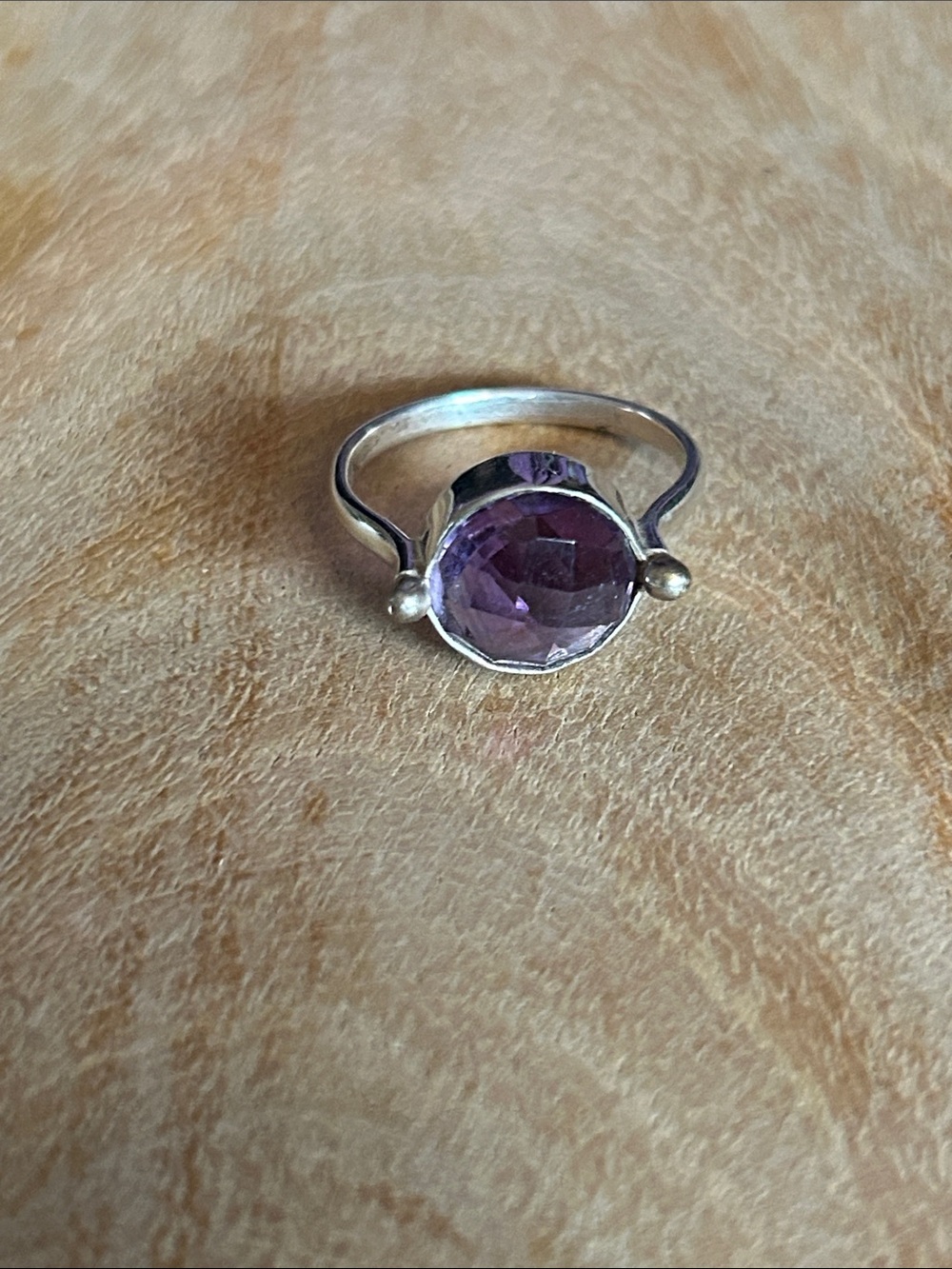 Sterling Silver Amethyst Round Solitaire Ring - Purple